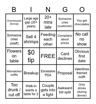 Planky V-Day Bingo Card