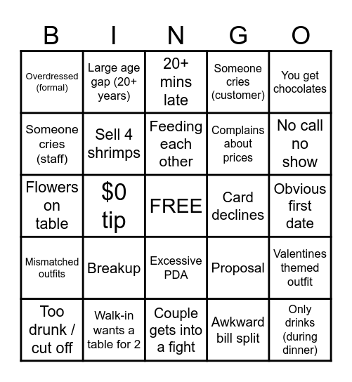 Planky V-Day Bingo Card
