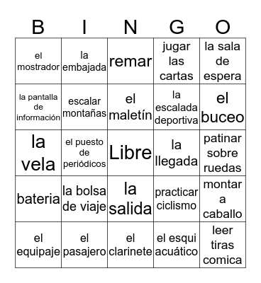 Airport and Vacation Vocab Bingo Card