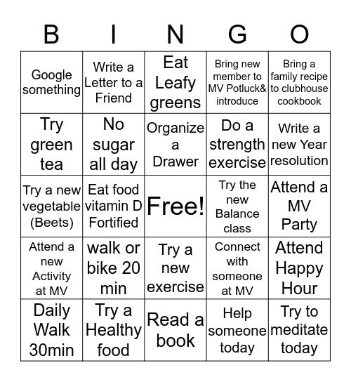 January Bingo Card