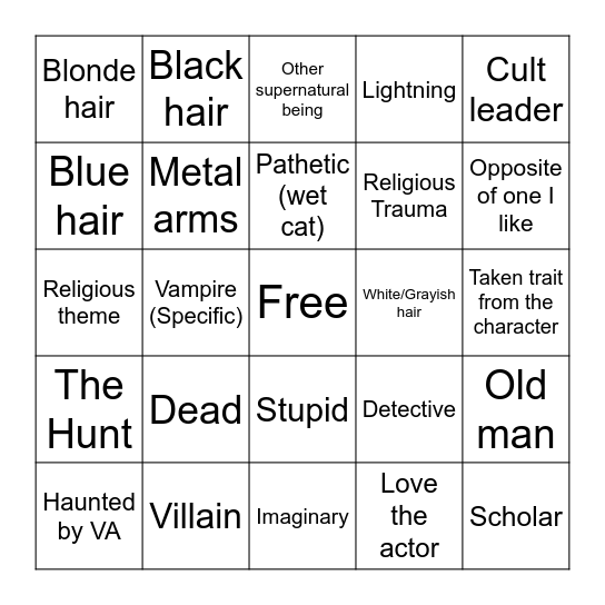 Ray's type Bingo Card