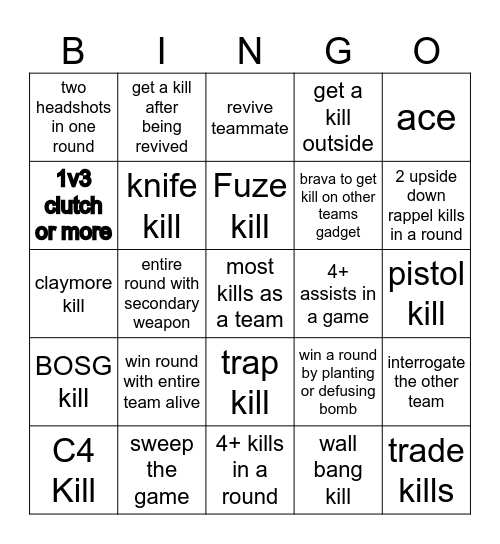 SIEGE BINGO Card