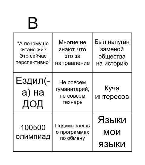"Думаю поступать на Мирэк" Bingo Card
