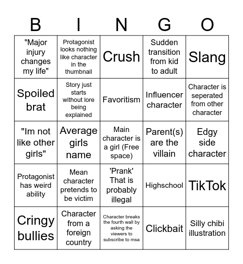 My story animated Bingo Card