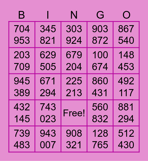 Six-digit Number Bingo Card