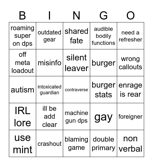 LFG bingo Card