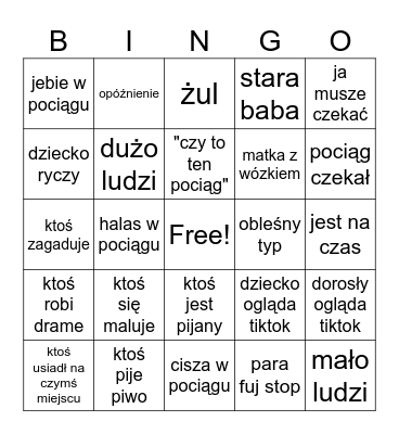 Pociągowe bingo Card