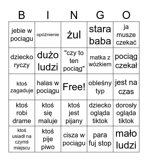 Pociągowe bingo Card