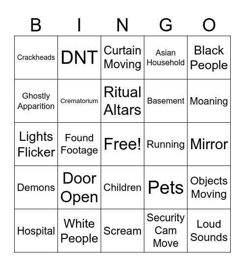 Scary Videos Bingo Card
