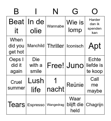 Muziek bingo Card