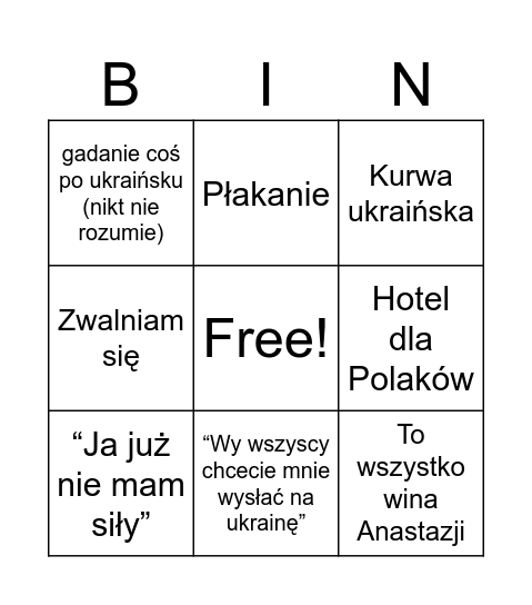 Tatiana Bingo Card