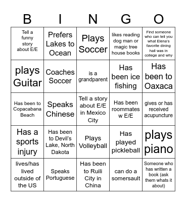 Eric and Elena Bingo Card