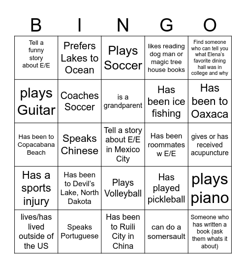 Eric and Elena Bingo Card