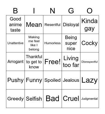 Friend or for Bingo Card