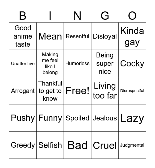Friend or for Bingo Card