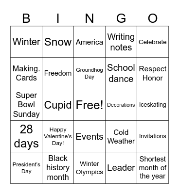 February (Feb) Bingo Card