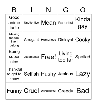 Friend or for Bingo Card