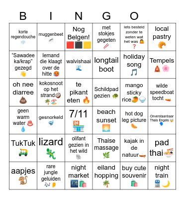 Thailand Bingo Card Bingo Card