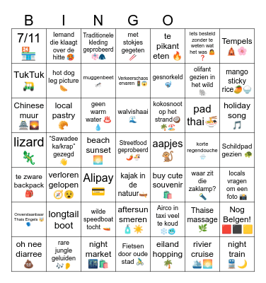 Thailand Bingo Card Bingo Card
