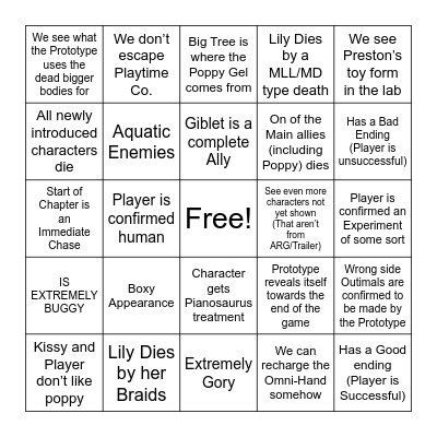 Poppy Playtime Chapter 5 Bingo Card