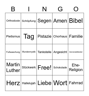 Bingo-Gottesdienst Bingo Card