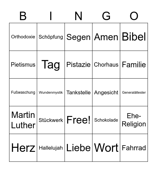 Bingo-Gottesdienst Bingo Card