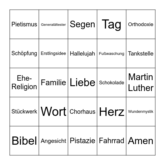 Bingo-Gottesdienst Bingo Card