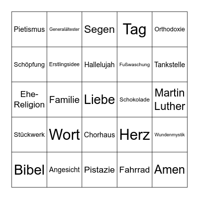 Bingo-Gottesdienst Bingo Card