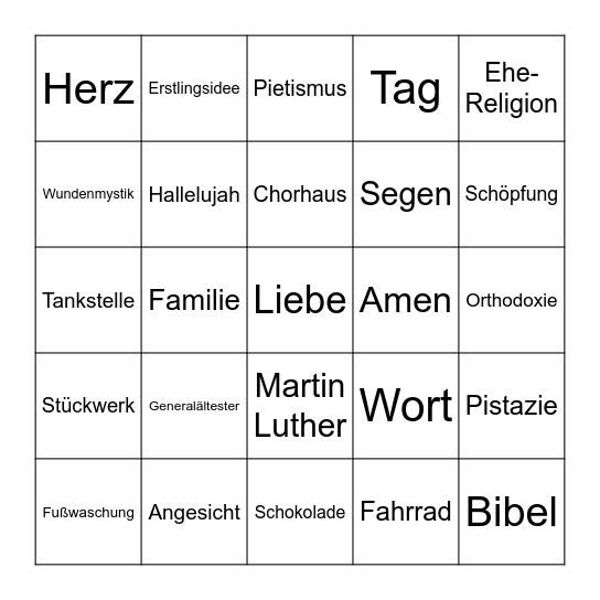 Bingo-Gottesdienst Bingo Card