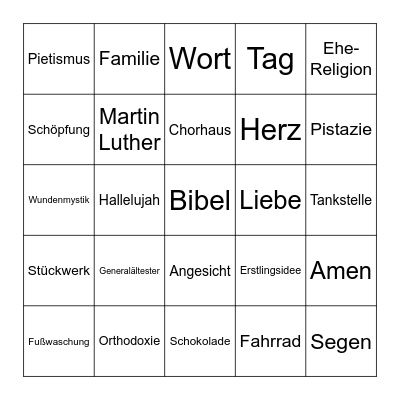 Bingo-Gottesdienst Bingo Card
