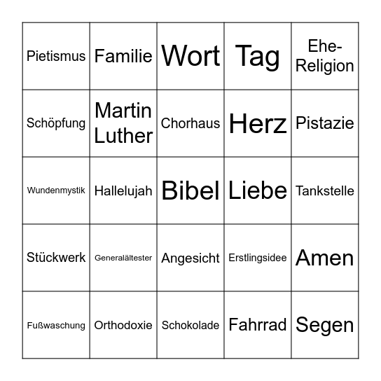Bingo-Gottesdienst Bingo Card