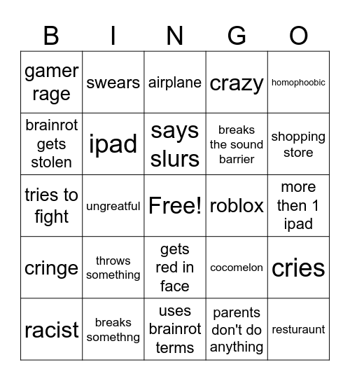 spoiled kids Bingo Card