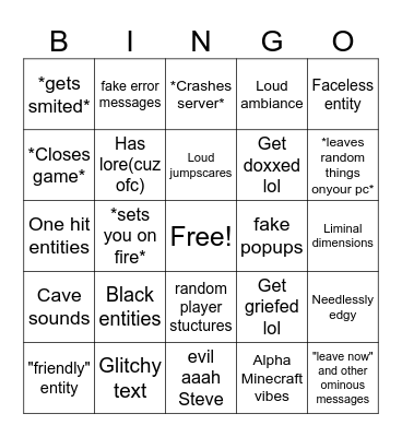 Minecraft ARG "horror" bingo Card