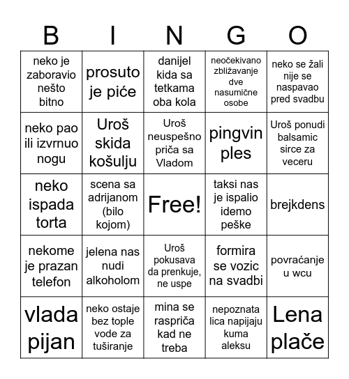 svadba sonja kosta Bingo Card