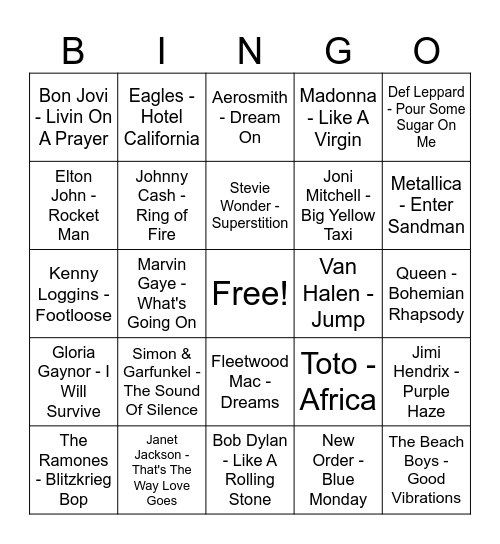 Battle Of The Genres! Bingo Card