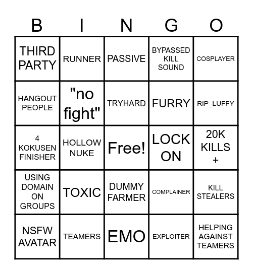 JUJUTSU SHENANIGANS STUFF Bingo Card