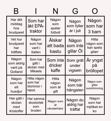 Bröllops Bingo Card
