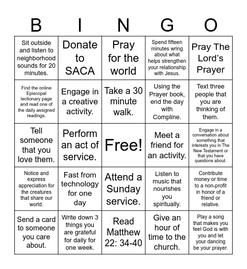 Bingo for Lent Bingo Card