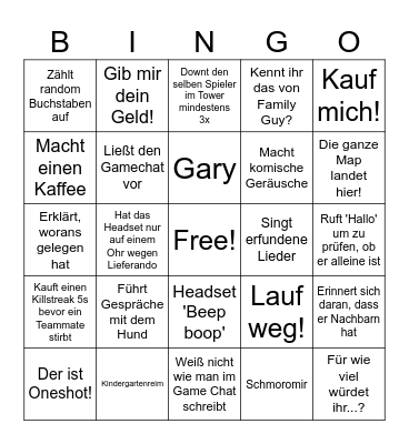 Niki Warzone Bingo Card