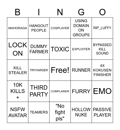 Untitled Bingo Card