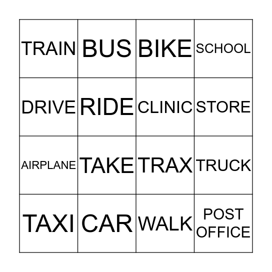 TRANSPORTATION Bingo Card