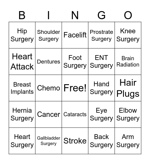 BODY PARTS BINGO Card