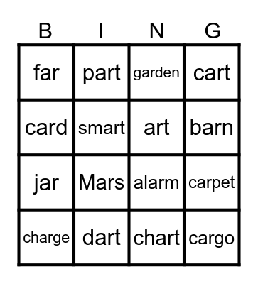 -ar Controlled Vowels Bingo Card