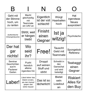 Chris Warzone Bingo Card