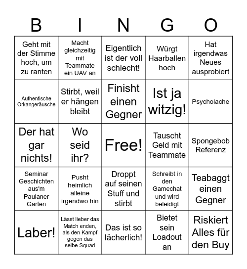 Chris Warzone Bingo Card