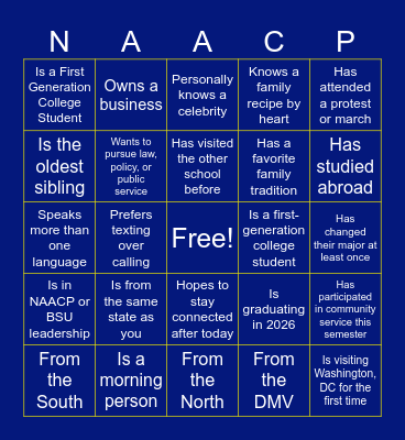 Howard NAACP x Cornell BSU Bingo Card
