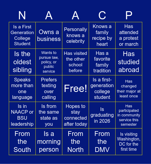 Howard NAACP x Cornell BSU Bingo Card