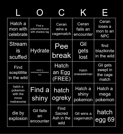 Egglocke/Cagelock v3 Bingo Card