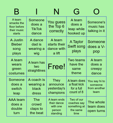 Dance Team State | High Kick Day Bingo Card