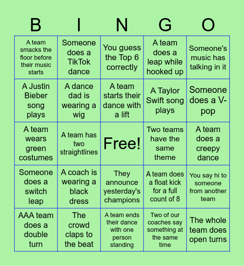 Dance Team State | High Kick Day Bingo Card